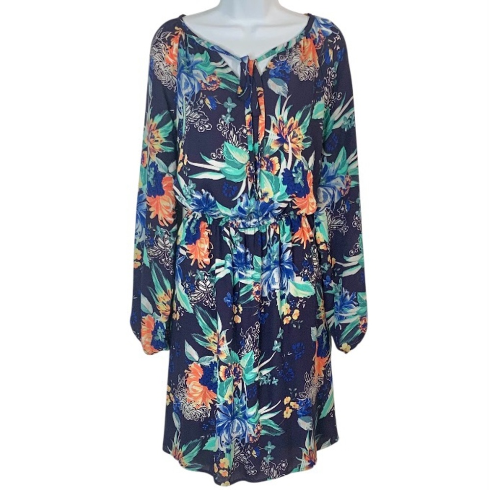 AVA & VIV Vibrant Floral Long Sleeve Dress Sz 1X